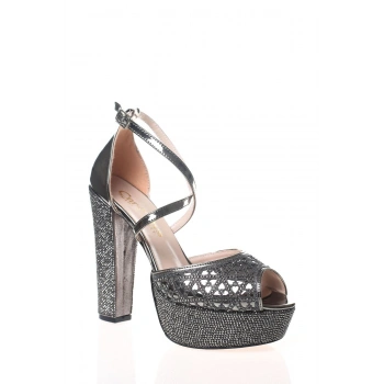 Kadın Moda Şık Gold Ayna Yüz Lazer Ökçe Poli Taş Topuklu Düğün Nişan Gece Abiye Ayakkabısı