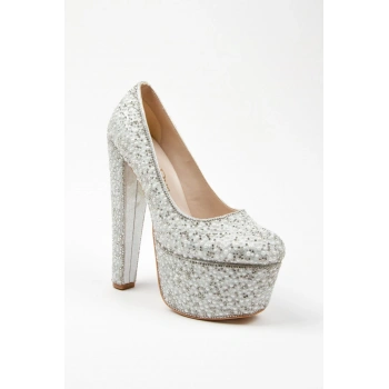 Kadın Moda Şık Gümüş Full Inci Zarif Tasarım Düğün Nişan Gece Abiye Ayakkabısı