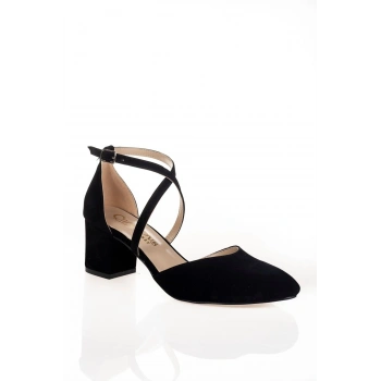 Kadın Moda Şık Siyah Süet Topuklu Klasik Ayakkabı Topuklu Düğün Nişan Gece Abiye Ayakkabısı