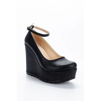 Kadın Siyah Cilt Dolgu Topuklu Ayakkabı Kadın Topuklu Abiye Ayakkabı Şık Gece Ayakkabısı