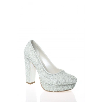 Kadın Beyaz Abiye Ayakkabı Kadın Topuklu Şık Gece Ayakkabısı Zarif Tasarım Yüksek Topuk