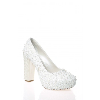 Kadın Beyaz Sedef Inci Taş Işlemeli Gelin Ayakkabı Kadın Topuklu Abiye Ayakkabı Şık Gece Ayakkabısı