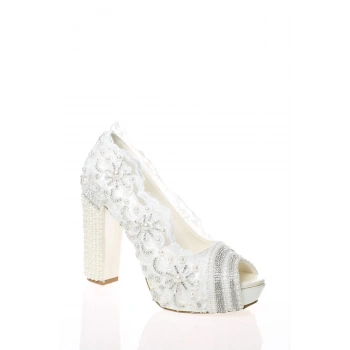 Kadın Beyaz Sedef Inci Taş Işlemeli Gelin Ayakkabı Kadın Topuklu Abiye Ayakkabı Şık Gece Ayakkabısı