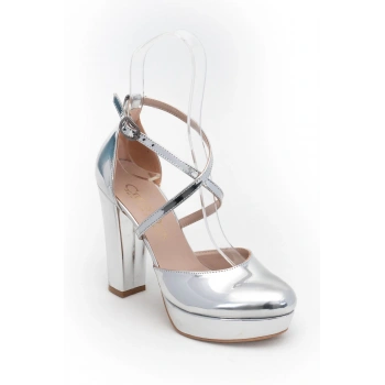 Gümüş Ayna Kadın Abiye Ayakkabı Kadın Topuklu Şık Gece Ayakkabısı Zarif Tasarım Yüksek Topuk