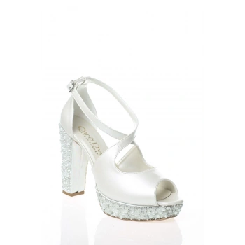 Kadın Sedef Cilt Ökçe Poli İnci Taş Abiye Ayakkabı Kadın Topuklu Şık Gece Ayakkabısı