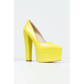 Fuşya Rugan Klasik Sivri Kalın Topuklu Sivri Platformlu Kadın Abiye Ayakkabı Kadın Topuklu Şık