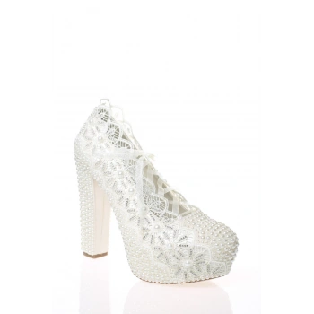 Kadın Beyaz Sedef Inci Taş Işlemeli Gelin Ayakkabı Kadın Topuklu Abiye Ayakkabı Şık Gece Ayakkabısı