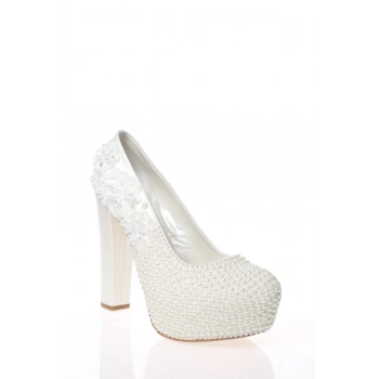 Kadın Sedef İnci Taş İşlemeli Gelin Ayakkabı Kadın Topuklu Abiye Ayakkabı Şık Gece Ayakkabısı