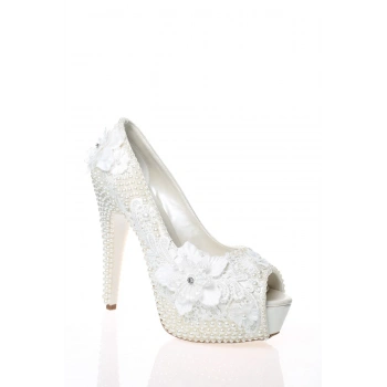 Kadın Sedef İnci Taş İşlemeli Gelin Ayakkabı Kadın Topuklu Abiye Ayakkabı Şık Gece Ayakkabısı