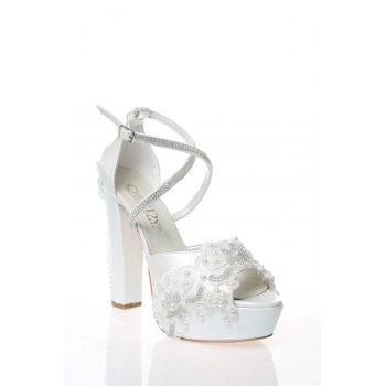 Gelin Sedef Inci Taş Işlemeli Ayakkabı Kadın Topuklu Abiye Ayakkabı Şık Gece Ayakkabısı