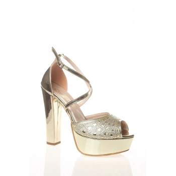 Kadın Gold Ayna Yüz Lazer Kadın Abiye Ayakkabı Kadın Topuklu Şık Gece Ayakkabısı Zarif Tasarım