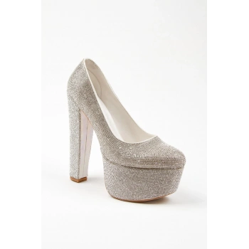 Gold Janjan Full Taş Topuklu Kadın Abiye Ayakkabı Kadın Topuklu Şık Gece Ayakkabısı