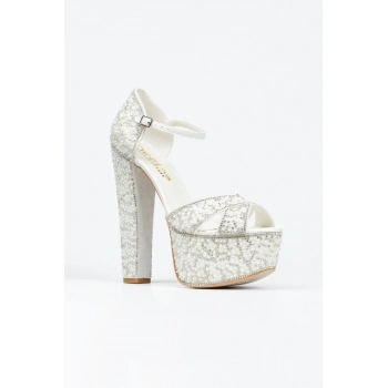 Gold Sultan Full Inci Taşlı Çapraz Model Klasik Topuklu Platformlu Kadın Abiye Ayakkabı Şık