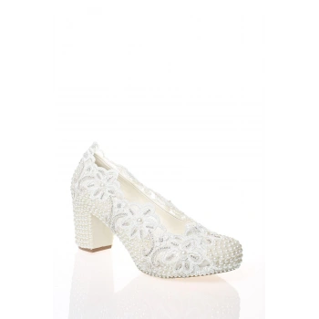 Sedef Inci Taş Işlemeli Gelin Ayakkabı Kadın Topuklu Abiye Ayakkabı Şık Gece Ayakkabısı