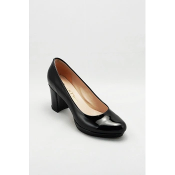 Kadın Siyah Rugan Topuklu Ayakkabı Kadın Topuklu Abiye Ayakkabı Şık Gece Ayakkabısı