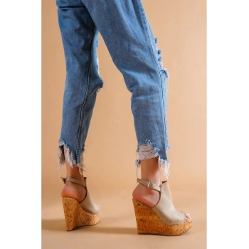 Kadın Moda Arkası Açık Dolgu Topuklu Ayakkabı Şık ve Zarif Abiye Ayakkabı