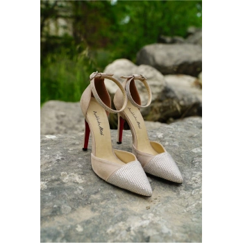 Kadın Bilekten Bağlamalı Taş İşlemeli İnce Topuklu Stiletto Abiye Şıklık İçin