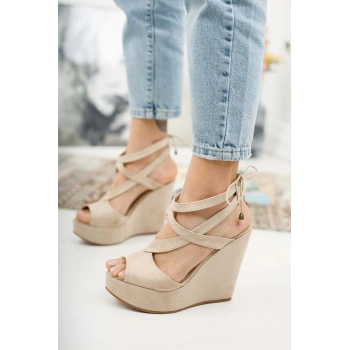 Kadın Moda Arka İpli Dolgu Topuklu Ayakkabı Şık ve Zarif Abiye Ayakkabı