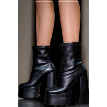 Kadın Moda Çift Platform Kalın Topuk Bot Şık ve Zarif Abiye Ayakkabı
