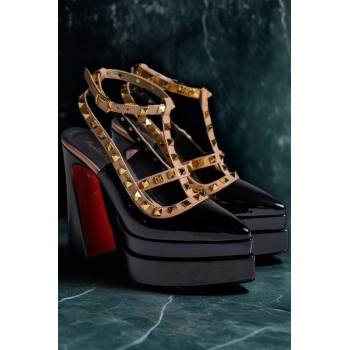 Kadın Moda Trok Detaylı Çift Platform Tasarım Yüksek Topuklu Ayakkabı Şık ve Zarif Abiye Ayakkabı
