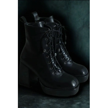 Kadın Moda Platform Topuklu Bağcıklı Bot Şık ve Zarif Abiye Ayakkabı