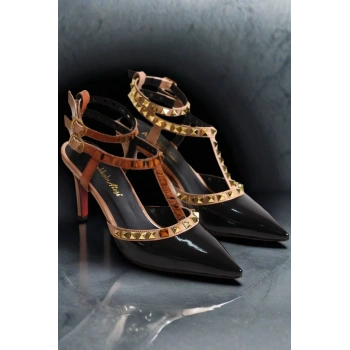 Kadın Moda Troklu Özel Tasarım İnce Topuklu Ayakkabı Stiletto Şık ve Zarif Abiye Ayakkabı