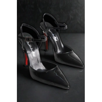 Kadın Bilekten Bantlı Sivri Burun Topuklu Ayakkabı Şık İnce Topuk Model Tek Baret