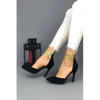 Kadın Altın Bileklik Detaylı Topuklu Ayakkabı Sivri Burun İnce Topuk Model