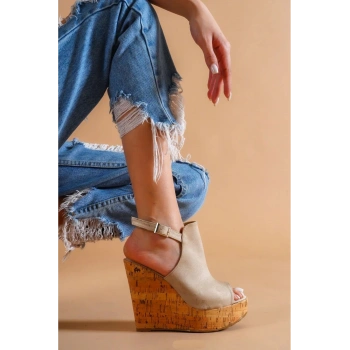 Stil Modern Kadın Arkası Açık Dolgu Topuklu Ayakkabı Özel Tasarım Gündüz Gece Abiye Ayakkabı