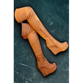 Stil Modern Kadın Dolgu Topuk Diz Üstü Streç Çizme Özel Tasarım Gündüz Gece Abiye Ayakkabı