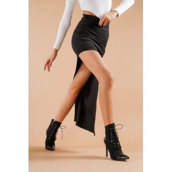 Kadın Sivri Burun Topuklu Kısa Bot Bağcıklı İnce Topuk Şık Ayakkabı