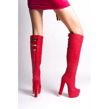 Stil Modern Kadın Komple Taş Detay Yüksek Topuklu Çizme Özel Tasarım Gündüz Gece Abiye Ayakkabı