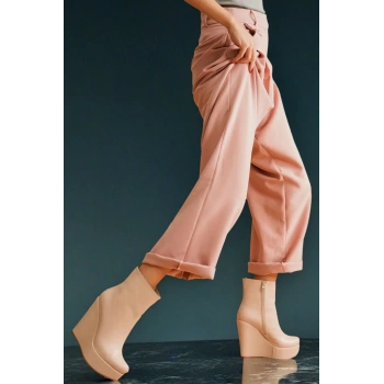 Stil Modern Kadın Dolgu Topuk Fermuarlı Bot Daina Özel Tasarım Gündüz Gece Abiye Ayakkabı