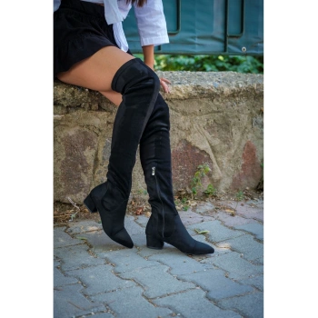 Stil Modern Kadın Kısa Topuklu Diz Üstü Streç Çizme Özel Tasarım Gündüz Gece Abiye Ayakkabı