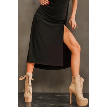 Kadın Bağcıklı Platform Topuklu Kadın Bot Yüksek Topuk Fermuarlı Şık Stil Çizme