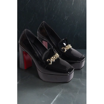 Stil Modern Kadın Platform Toka Detaylı Orta Topuklu Özel Tasarım Gündüz Gece Abiye Ayakkabı