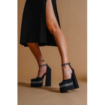 Stil Modern Kadın Çift Platform Taşlı Özel Tasarım Gündüz Gece Abiye Ayakkabı