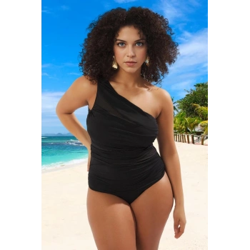 Konforlu Tek Omuz Büzgülü Rahat Kesim Büyük Beden Mayo Özel Tasarım Plaj Kıyafeti