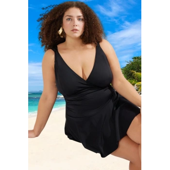 Konforlu Derin V Yaka Rahat Kesim Büyük Beden Mayo Plaj Kıyafeti Plus Size