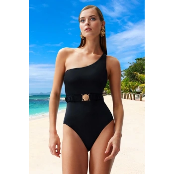 Desenli Tek Omuz Mayo Banyo Kıyafeti Yüksek Konfor Yüzme Plaj Mayosu