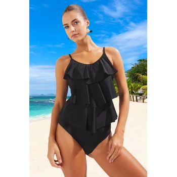 Volanlı Mayo Banyo Kıyafeti Ergonomik Kesim Su Sporu Esnek Kumaş