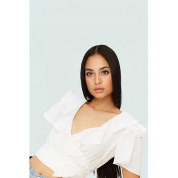 100 Pamuk Bluz V Yaka Melek Kol Rahat Kesim Yazlık Profesyonel Görünüm Uzun Ömürlü