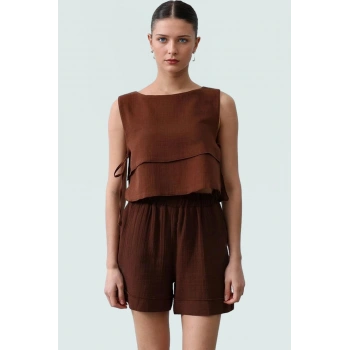 100 Pamuk Müslin Crop Bluz Yandan Bağcıklı Rahat Yazlık Özel Tasarım Günlük Kullanım İçin