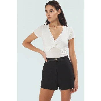 100 Polyester Fitted Vücut Bluz Renk V Yaka Yazlık Şık Görünüm Zarifane Tasarım Uzun Ömürlü