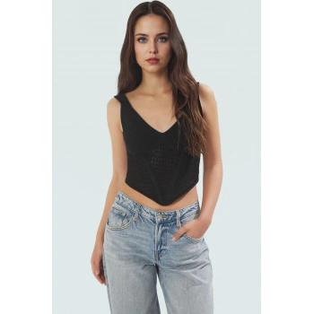 100 Polyester Triko Bluz Havuz Yaka Fitted Kalıp Crop Boy Kaliteli İşçilik Uzun Ömürlü