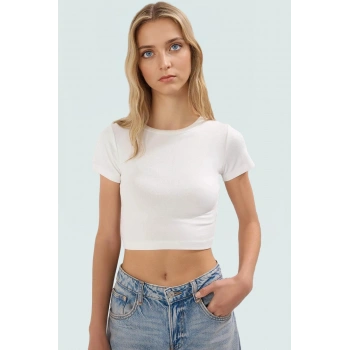 2li Paket Viskoz Crop Bluz Fitted Kalıp Bisiklet Yaka Rahat Günlük Stil Modern