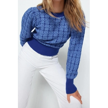 Kadın Modern Tarz Rahat Uzun Bisiklet Yaka Dokulu Kol Regular Triko Kazak