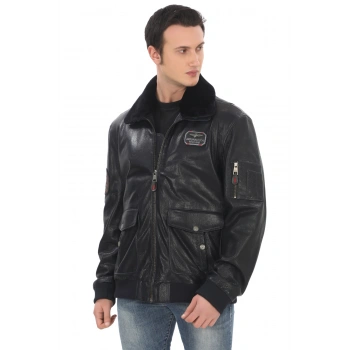 Erkek Bomber Ceket Siyah Hakiki Kuzu Derisi Havacı Pilot Mont Kürklü Yaka Kışlık