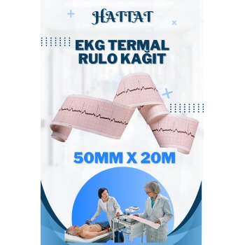 100 Adet Rulo Ekg Ecg 50mmx20metre Tam Metrajlı Yüksek Kaliteli Hassas Karelajlı Rulo Termal Kağıt