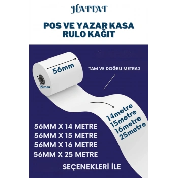 100 Adet Rulo 56mmx25m POS ve Yazar Kasa Termal Rulo Yüksek Kaliteli Dayanıklı Tam Metraj Net Baskı